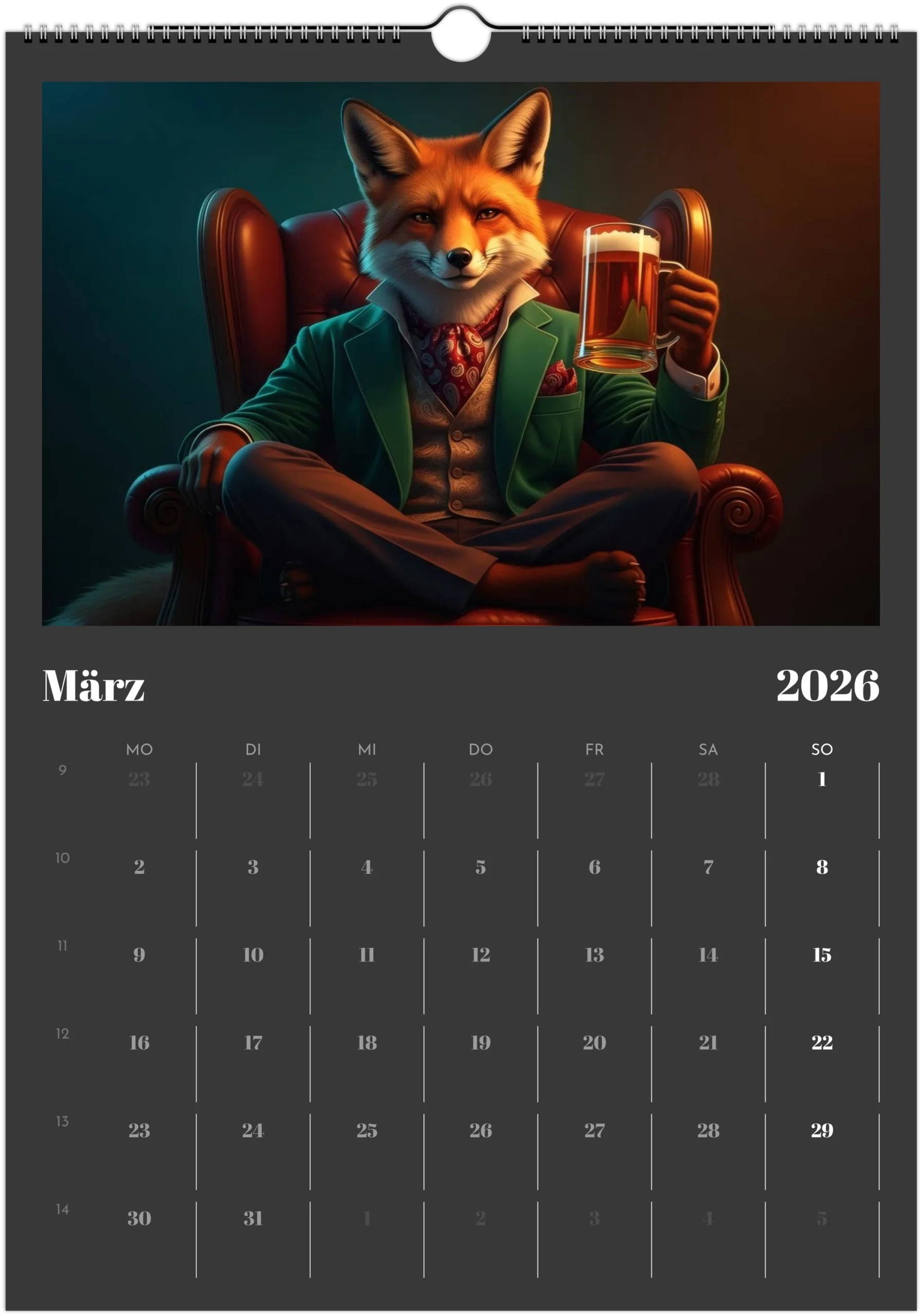 Tier Bier Kalender 2026 – Lustiger Wandkalender A3 für Männer – Bild 4